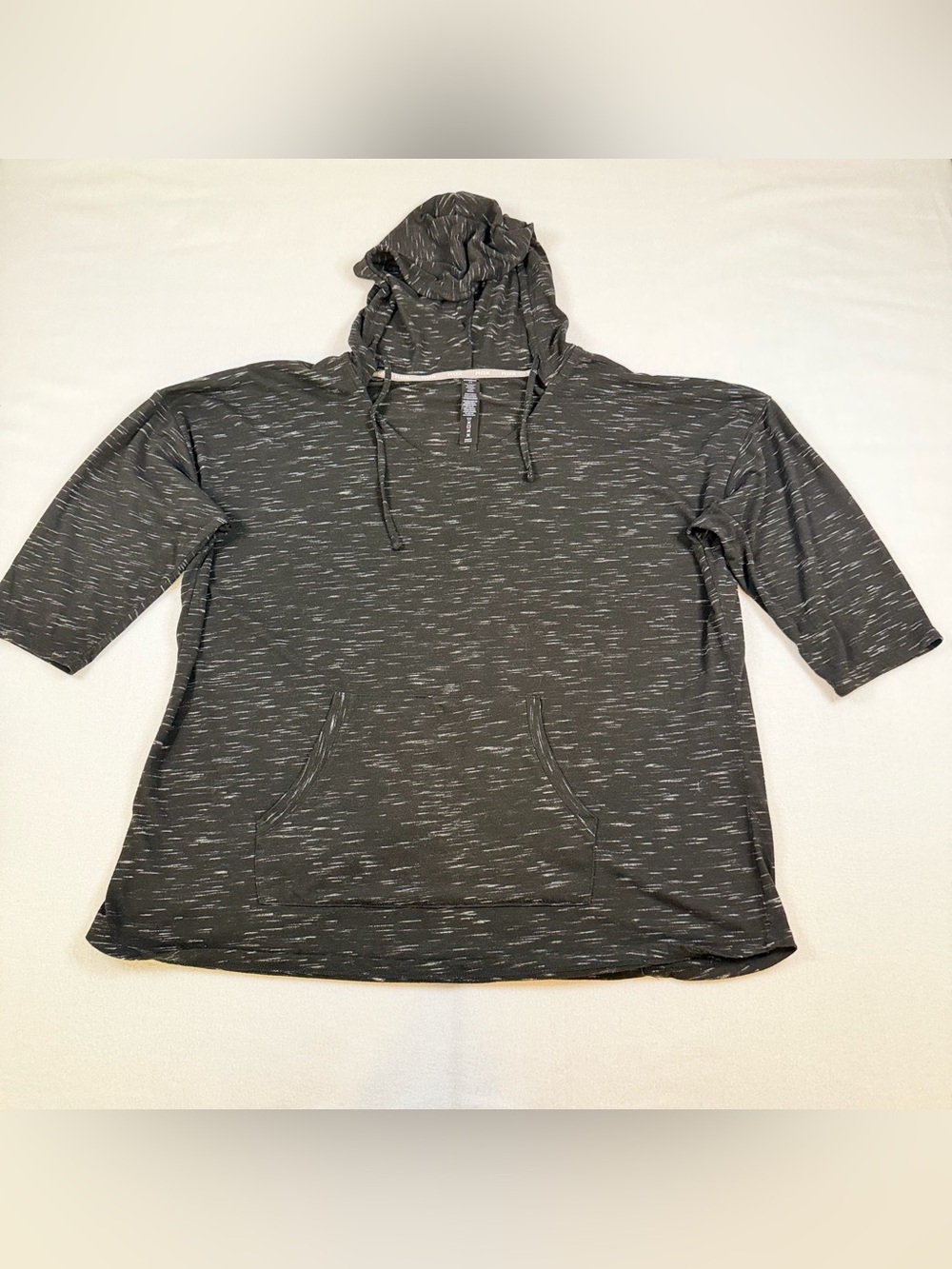 RBX Active Womens 2X Charcoal Space Dye Hooded Top Elbow Sleeve Kangaroo Pkt